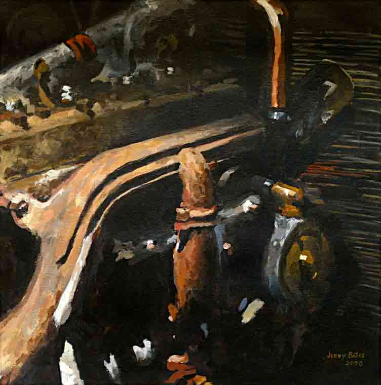 close-up of rusty old engine manifold